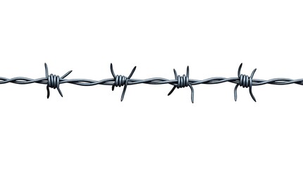 Barbed wire fence element, sharp metal barrier isolated on white background