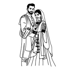 Traditional Wedding Couple Vector for Invitation Design