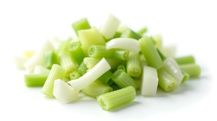 Pile of freshly chopped green onions scallions isolated on white background