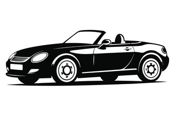 Sleek black convertible car showcases streamlined design and open top, offering a modern aesthetic