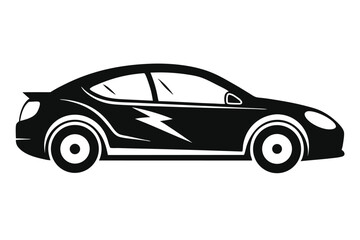 Sleek black coupe car with lightning bolt decal creates a modern sporty aesthetic