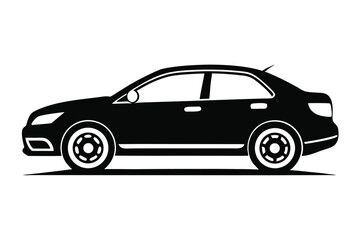 Sleek black sedan shows elegant car styling and simple vehicle silhouette, providing a clean side view