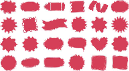 Red Hand Drawn Grunge Sticker Set Discount Label and Price Tag Collection