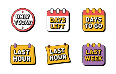 Set of calendar icons showing 'only today', 'days left', 'days to go', 'last hour', and 'last week' for promotions.