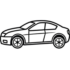 Sleek two door coupe automobile shows off a modern sporty design in black outline