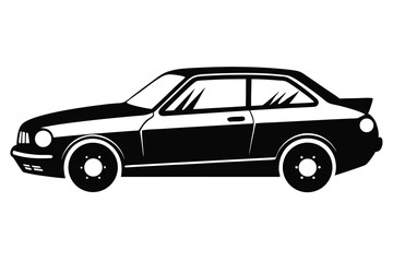 The black and white automotive coupe showcases a classic spoiler in simple art