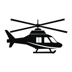 The black helicopter is ready to take off, isolated on a white background