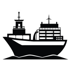 Obraz premium The stark black silhouette of a cargo ship navigates ocean waves in monochrome