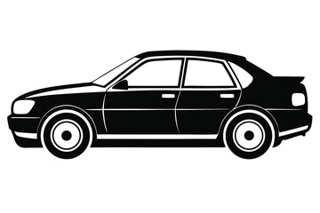 The stylish sedan is showcased in a black and white side view outline