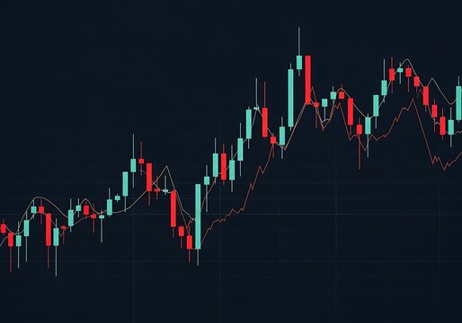 Candlestick chart displaying stock market fluctuations and trends in a dark environment