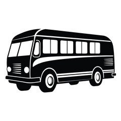 The vintage public bus stands still with its clean monochrome minimal aesthetic