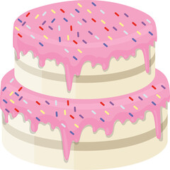 Two Tiered Celebration Cake with Pink Frosting and Colorful Sprinkles Isolated on White Background Ideal for Parties and Desserts