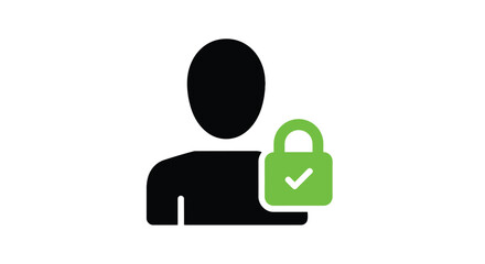 Orange user icon with a blue padlock signifying account security and privacy