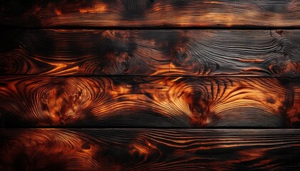 burnt wood planks with dramatic flame patterns and texture contrast