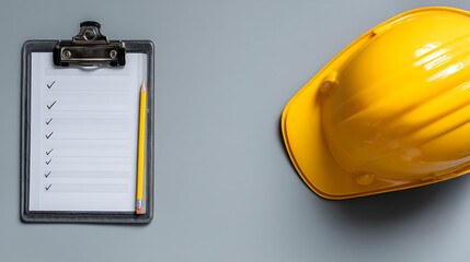 hard hat, pencil and clipboard