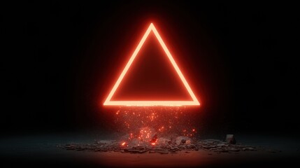 Glowing Warning Triangle Signals Cyber Danger With Red Glitch Effects Over Breached System at Night