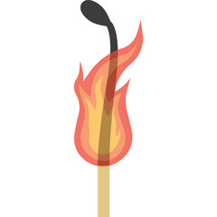 Illustration Of A Burning Matchstick With Orange Red Flames On A Transparent Background