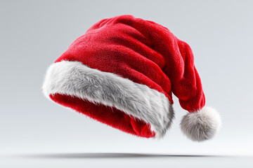 Ultra-realistic image of a red Santa Claus hat. White background.