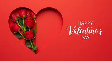 Valentine's Day greeting card with red roses in a heart shape