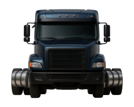 Powerful container truck featuring dual fuel tanks and reinforced frame supports.