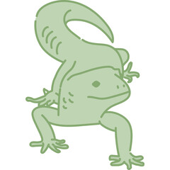 Light Green Outline of a Curious Lizard in a Dynamic Pose Against a Transparent Background With a Simple Outline Style