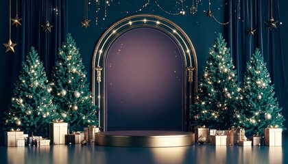 christmast background one colour and little decoration and podium. minimalist style