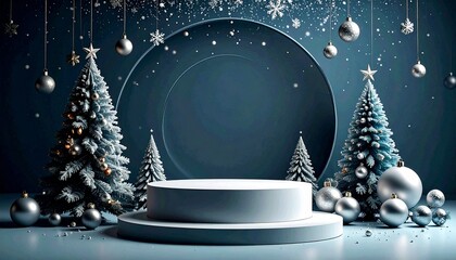 christmast background one colour and little decoration and podium. minimalist style