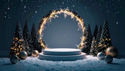 christmast background one colour and little decoration and podium. minimalist style