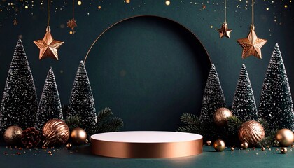christmast background one colour and little decoration and podium. minimalist style