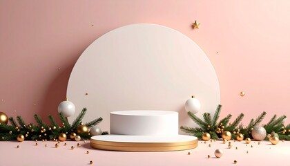 christmast background one colour and little decoration and podium. minimalist style
