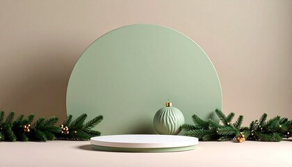 christmast background one colour and little decoration and podium. minimalist style