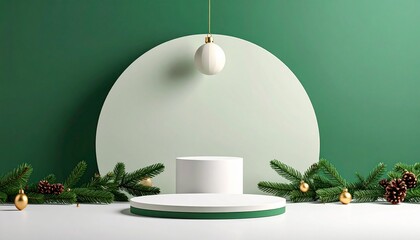 christmast background one colour and little decoration and podium. minimalist style
