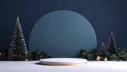 christmast background one colour and little decoration and podium. minimalist style