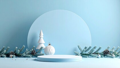 christmast background one colour and little decoration and podium. minimalist style