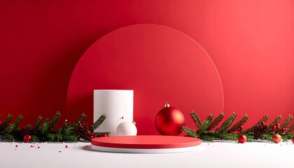 christmast background one colour and little decoration and podium. minimalist style