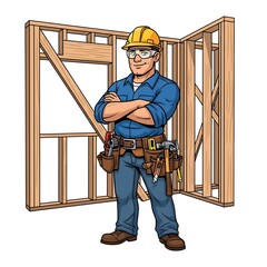 Construction Worker, Cartoon Builder, Skilled and Ready