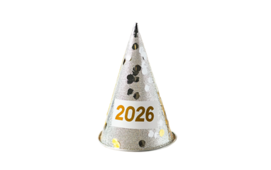 Elegant New Year table setup featuring metallic ornaments, party decor, and sparkling festive elements isolated on transparent background PNG