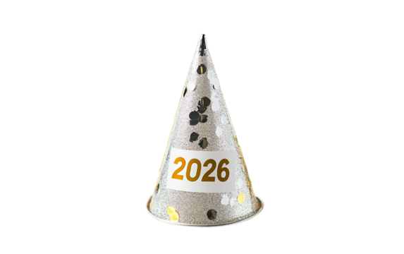 Elegant New Year table setup featuring metallic ornaments, party decor, and sparkling festive elements isolated on transparent background PNG