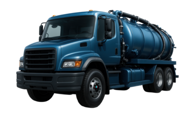 Suction tanker featuring a bold front bumper and reinforced side skirts.