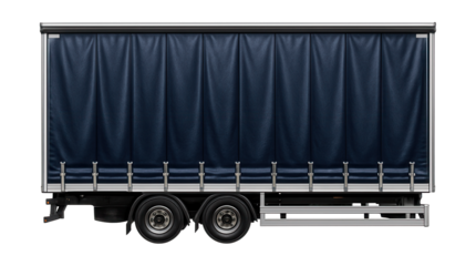 Curtain-sided trailer with drop-down curtains and aluminum side supports.