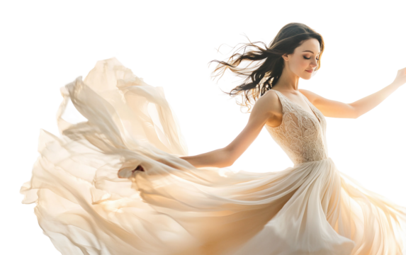 Autumn wedding reception with bride dancing gracefully, celebrating her special day with cheerful ambiance isolated on transparent background PNG