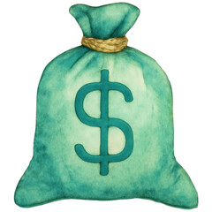 Watercolor Money Bag with Dollar Sign