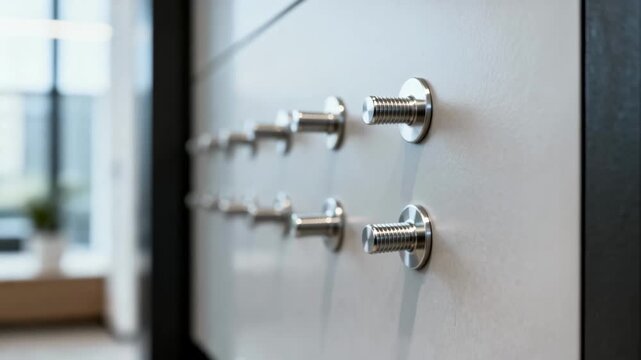 Closeup medium shot of stainless steel studs installation highlighting the smooth durable metal surfaces used for modern interior wall support.