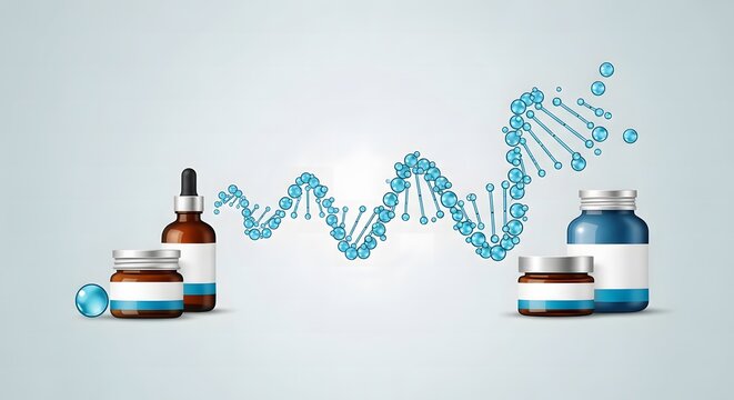 Supplement Beauty ,Collagen, Genetic Research Medical Bottles with DNA Helix for Science and