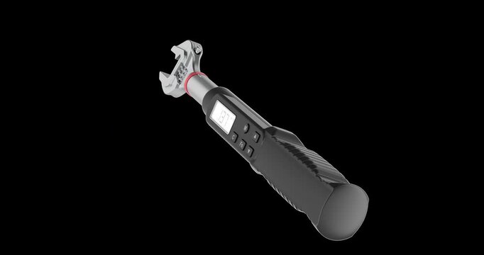 Electronic torque wrench rotation animation seamlessly loopable. 3D rendering isolated on transparent background
