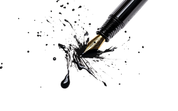 Leaking pen prank captured in macro detail emphasizing humor, realism, and artistic stationery imagery isolated on transparent background PNG