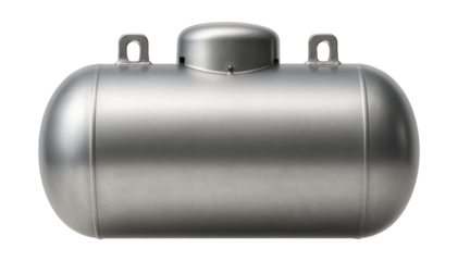 Horizontal propane tank with rounded ends and lifting lugs.