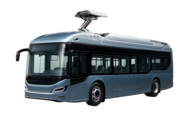 Electric bus featuring a sleek design and roof-mounted charging system.