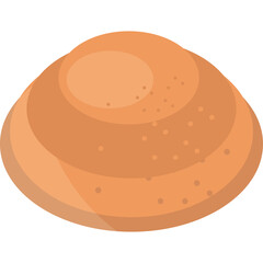Illustration of a single brown round bun with a textured surface on a transparent background with soft lighting and no visible defects