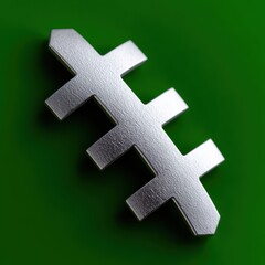 Obraz premium minimalist football icon, the icon showcases a sleek, minimalist design of a solid silver american football silhouette against a vibrant green background